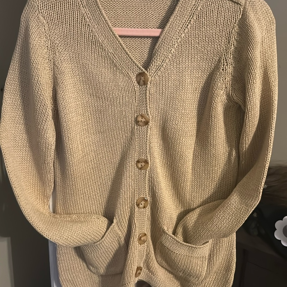 Nude tan cream, Talbots petite small cardigan sweater button up six button work